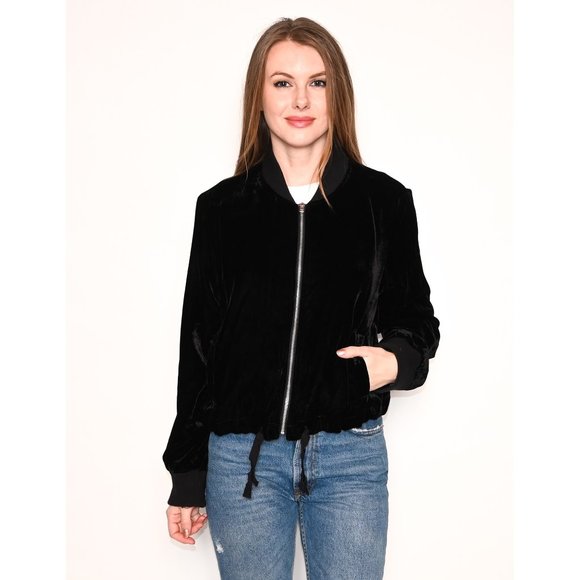 J. Crew Jackets & Coats J Crew Black Velvet Full Zipper Bomber Jacket Poshmark